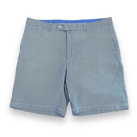 Peter Millar Mens Flat Front Chino Shorts Size 38 Blue Pinstripe Cotton 9” Golf - Picture 1 of 6